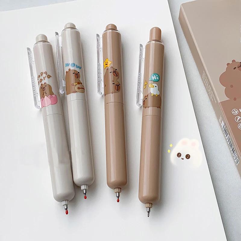 4Pcs/Set Cute Capybara Series Pocket Gel Pen 0.5MM Black Gel Ink Pen For Students Quick Drying Writting Pen School Office Supply