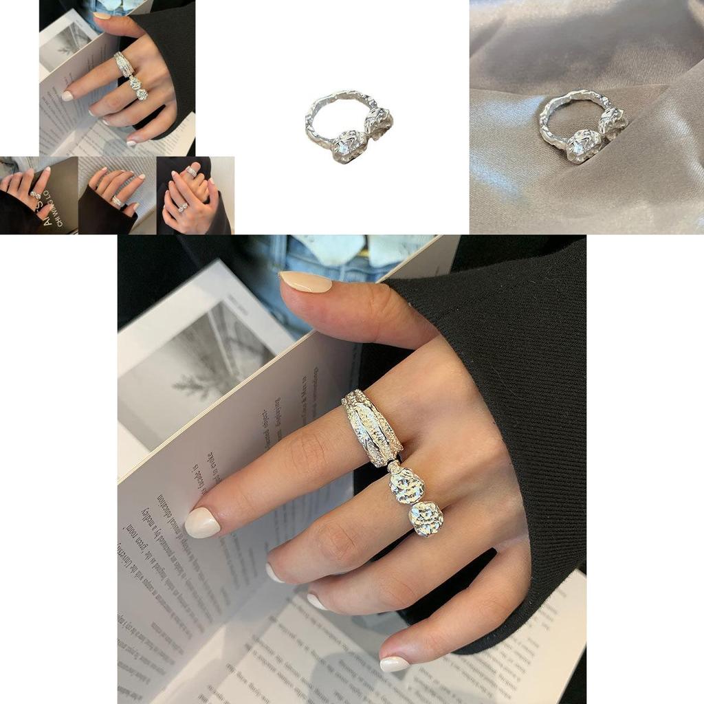 Stylish Korean Inspired Adjustable Open Ring With Unique Geometric Design In Pure 925 Silver