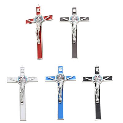 Metal Hanging Cross Pendant Jesus Crucifix Catholic Ornament Crafts for Home Church Bedroom Car Decoration Meditation