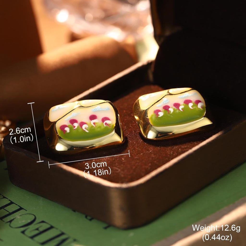 2024 Pearl Heart Flower Oil Painting Enamel Stud Earrings - Advanced Design Jewelry