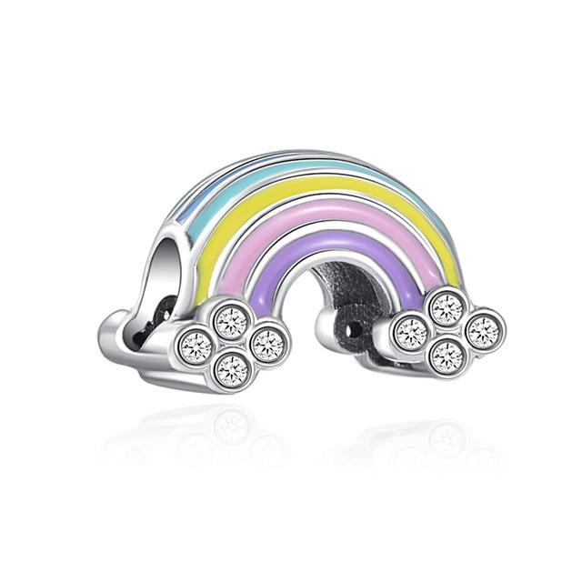 New 925 Silver Fit Original Fasion Bracelet Necklace Women Pendant Dangle Europe Love Rainbow Coloured Glaze Charms Clip Beads