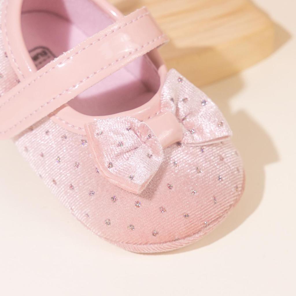 2025 Girls' Velvet Bow Princess Walker Shoes - Soft Sole, Korean Style