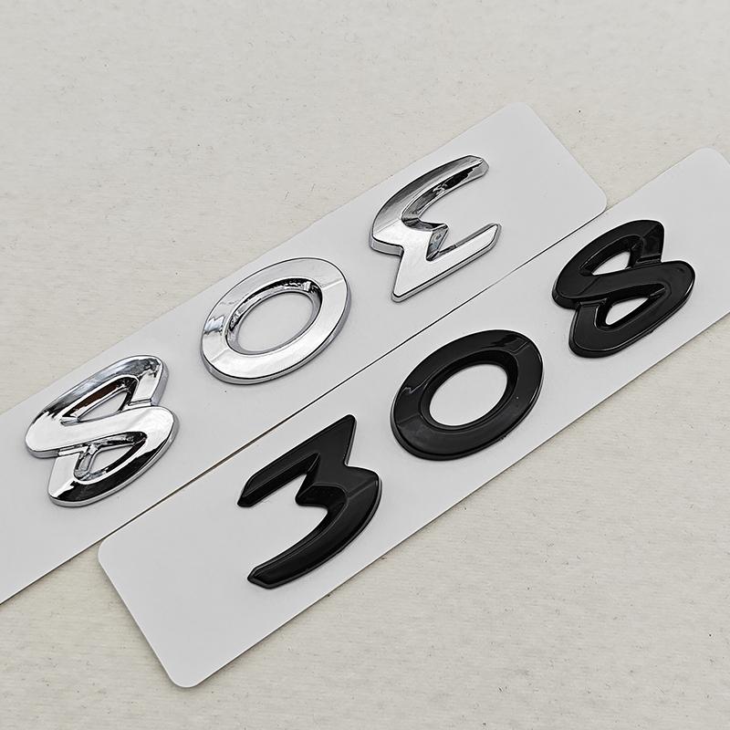 VZQR9 New 3D ABS Chrome Black Car Letters Logo 308 Emblem Sticker Rear Trunk Badge For Peugeot 308 SW GT Line GTI T9 T7 P5 Accessories