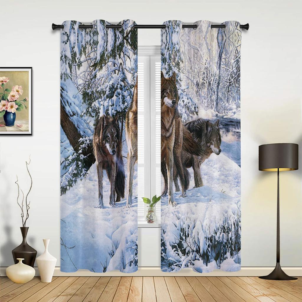 Tier Weißer Wolf Vorhänge für Schlafzimmer Wohnzimmer Vorhänge Küche Kinderzimmer Fenstervorhang Moderne Heimdekoration