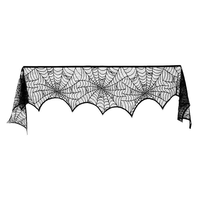 Halloween Lace Table Runner Black Spider Web Tablecloth Fireplace Cover Mantel Halloween Decor Door Curtain Home Party Props