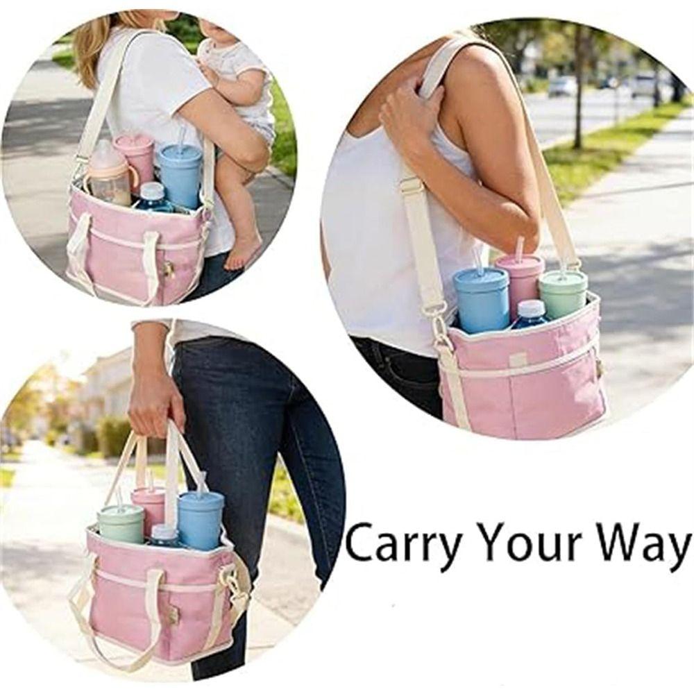No-Spill Car Drink Carrier Bag with Adjustable Strap Size 4 Compartment Drink Bag Large Capacity Water Bottle Holder