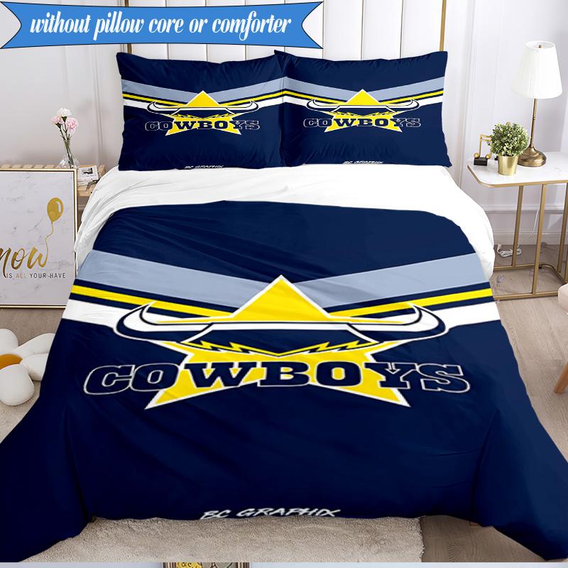 3PCS North Queensland Rugby Bedding Set 2D Printing (Includes 1 Duvet Cover + 2 Pillowcases Coreless), Bedroom decor,Fan gift