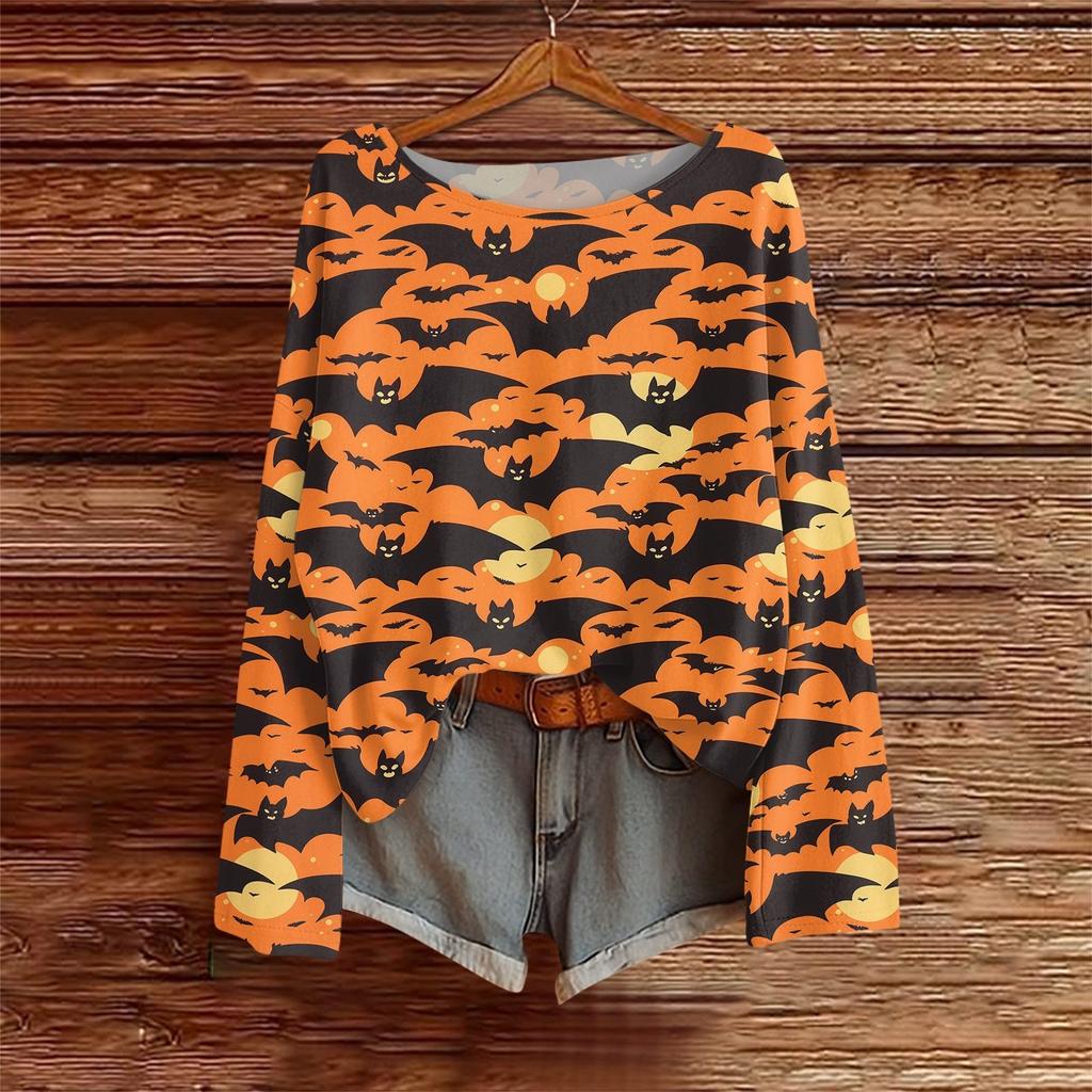 Koszulki z długim rękawem dla kobiet z nadrukiem graficznym Bluzki Casual Plus Size Podstawowe topy Pulower