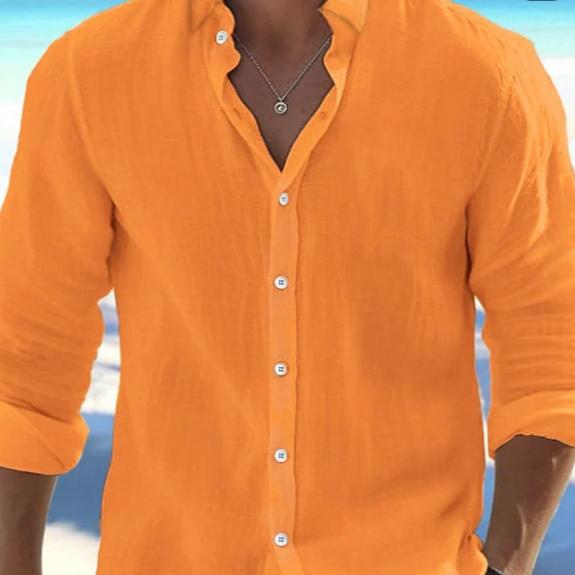 

Однотонная мужская рубашка из хлопка и льна для молодежной повседневной носки XL оранжевый