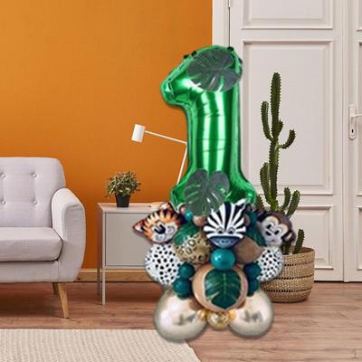 28 Pieces Jungle Animal Balloons Leaves Decor Theme Cute Green Aluminum Latex Balloon for