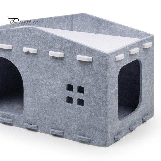 Atmungsaktives Katzenbett Große Höhle Haustierhaus Filz Spiel-Ruhe-Bereich Komfortable Nistbox Versteckwürfel 2-in-1 Kratzbrett für Wohnungskatzen mit