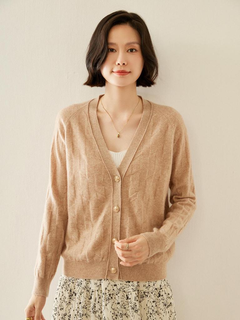 Women's Cashmere Knit Cardigan with Metal Buttons - Autumn/Winter Loose Fit Sweater