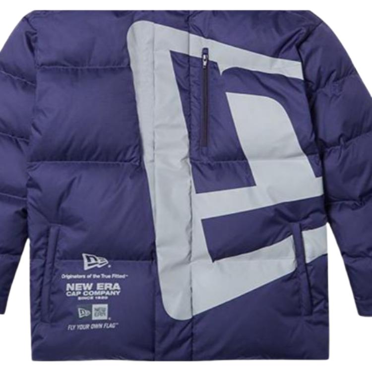 New Era Oversized Logo Print Quilted Loose Fit Zipper Down Jacket Unisex Outerwear Purple 12877421
