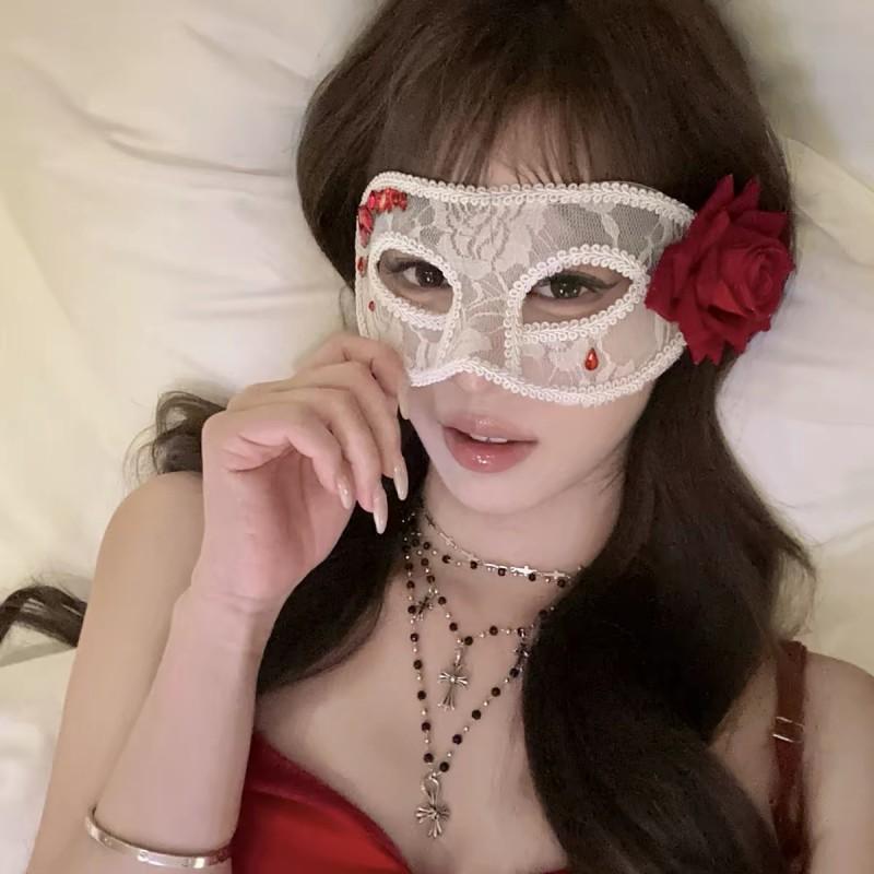 Black Flower Half Face Mask Masquerade Party Cosplay Props Halloween Carnival