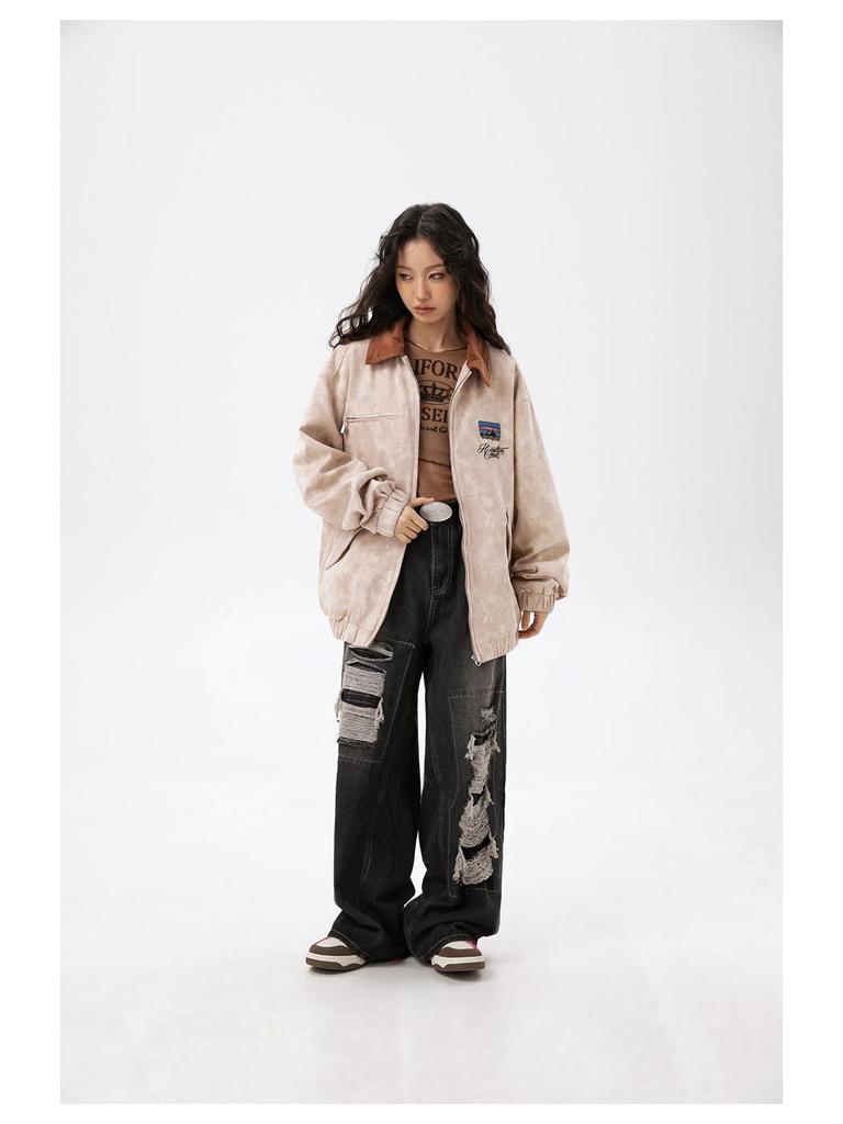 Women's Retro Baseball Jacket: Spring/Autumn Loose-Fit Pilot Design