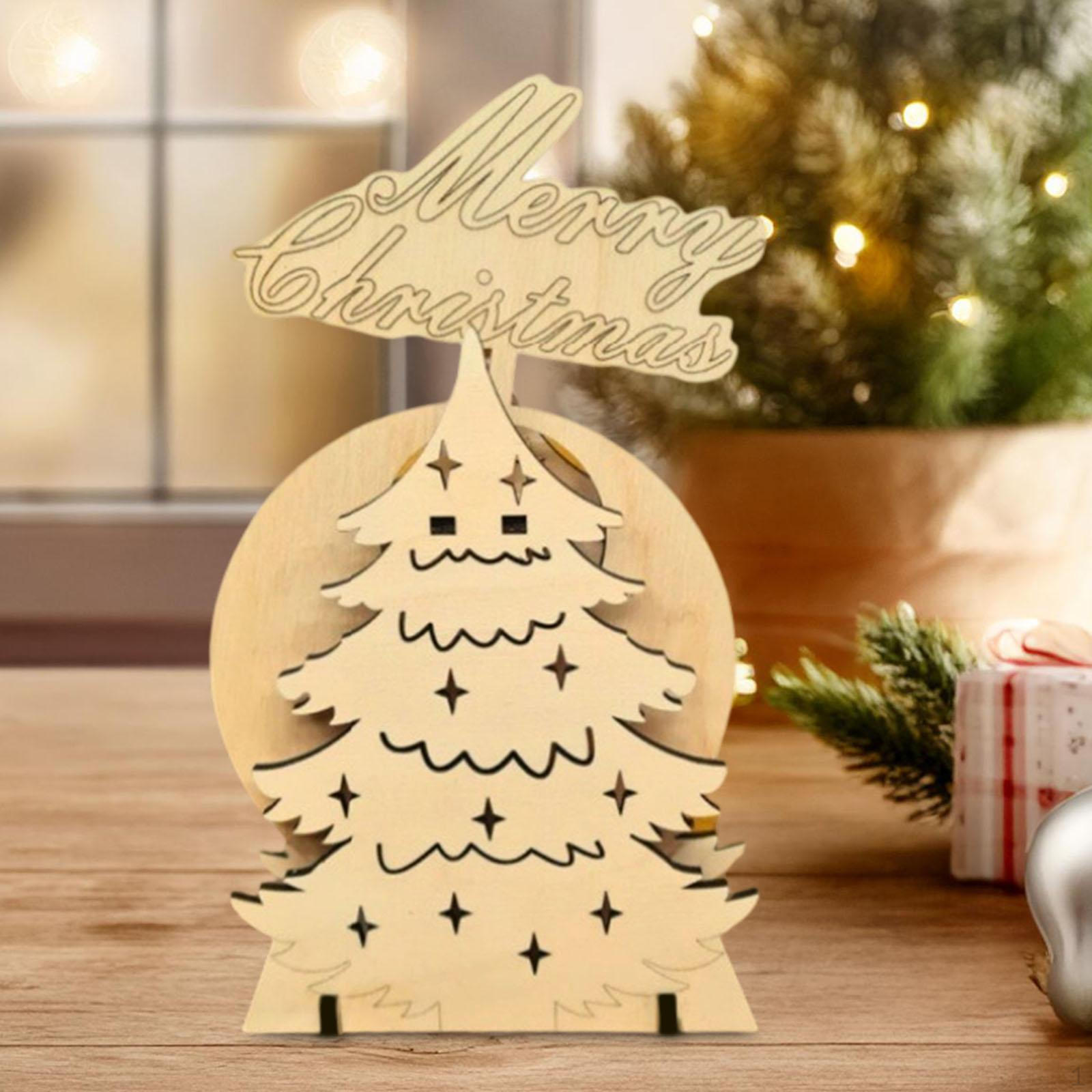 

Wooden Christmas Tree Centerpiece Bookshelf Figure Table Kitchen Cabinet Holiday Collectible Letter