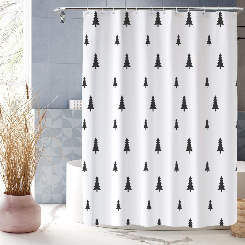 Creative Simple Digital Print Shower Curtain Waterproof Polyester Bathroom Curtain