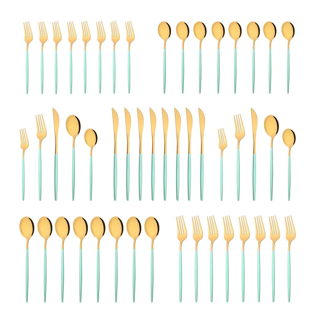 10People Black Silver Flatware Cutlery Set Knife Dessert Fork Spoon Dinnerware Stainless Steel Tableware Set Party Kitchen Tool