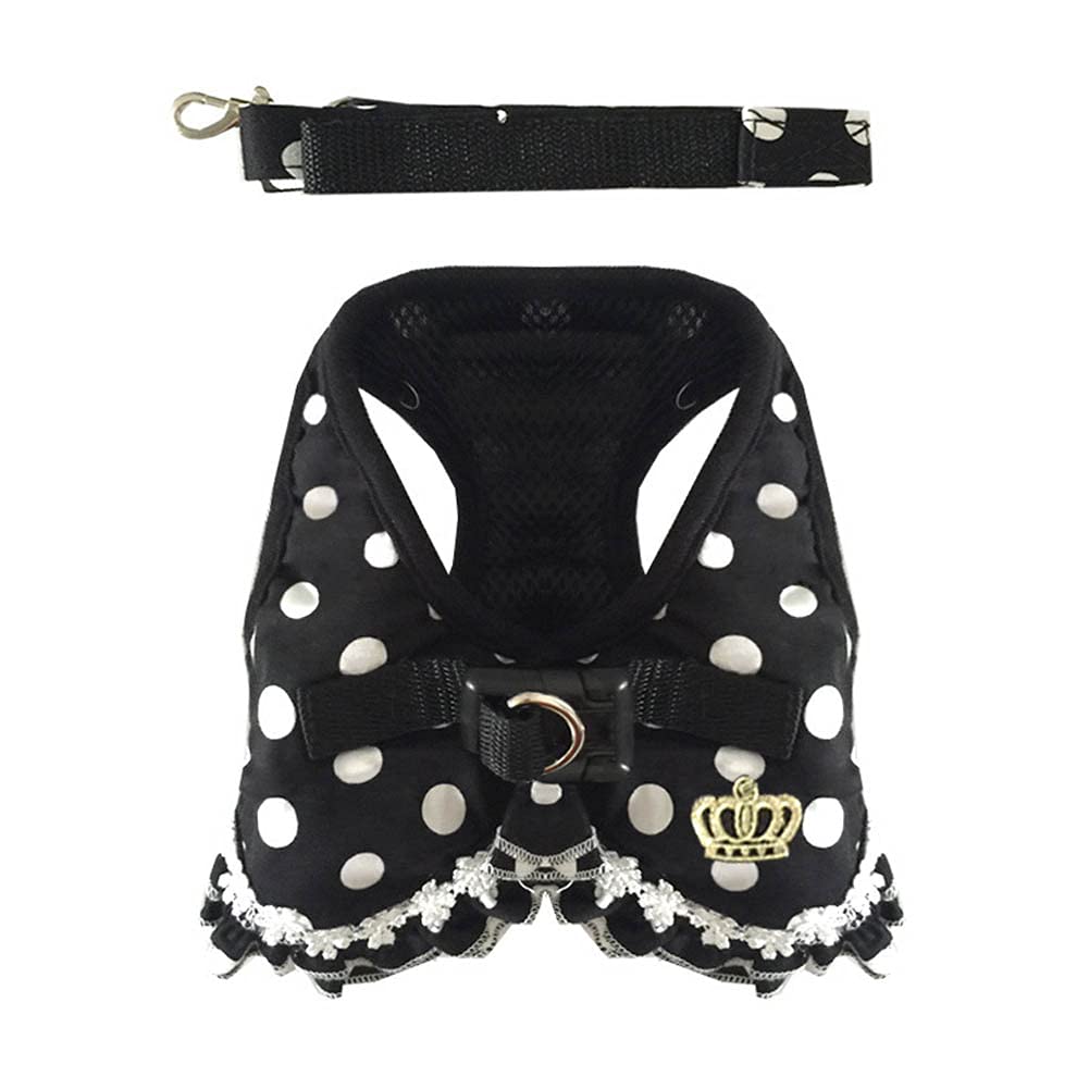 TARATI Pet Dog and Cat Harness with Polka Dot Adjustable 120cm Buffer Black Lead Set for Small Extra Small Small and Perfect for and M Pattern, Rope,