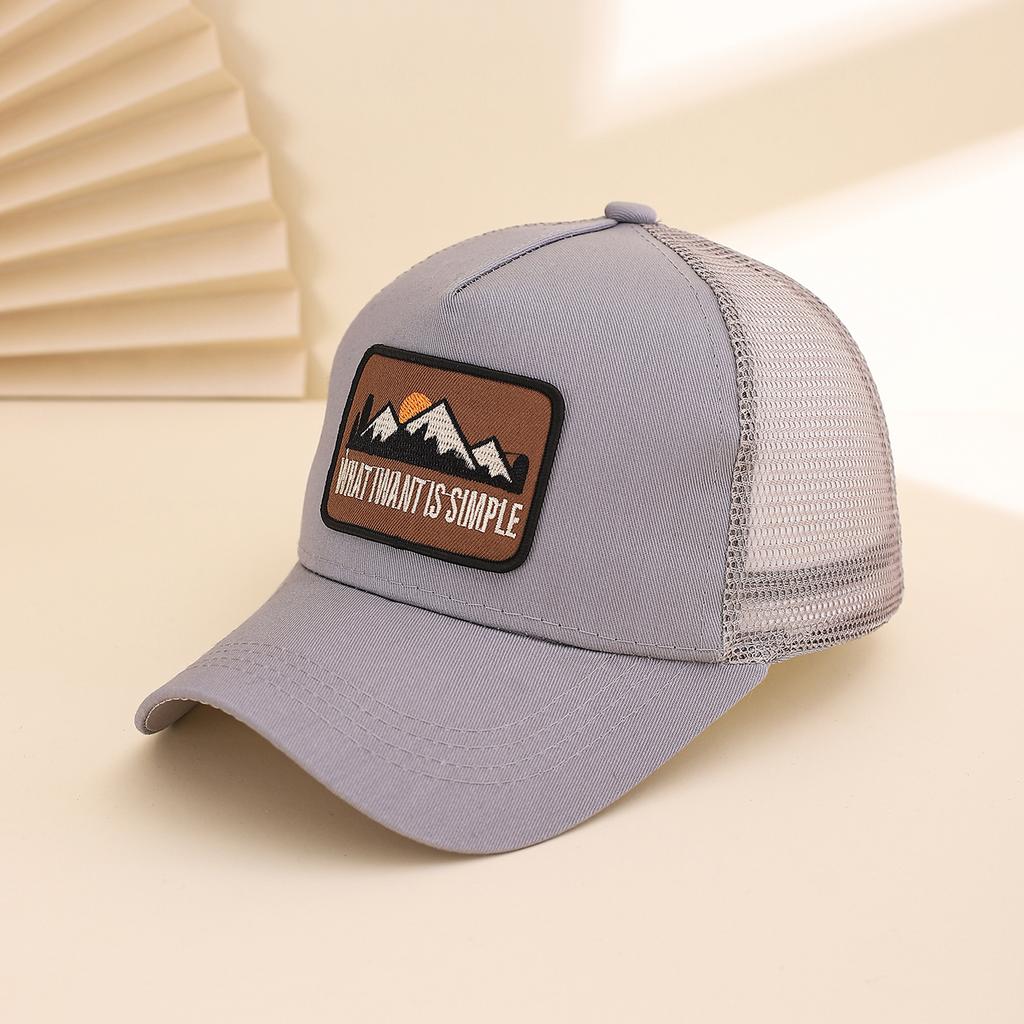 Fashionable Summer Hollow Out Mesh Baseball Cap with Embroidered Sunset Mountain Design, Outdoor Sun Protection Snapback Hat