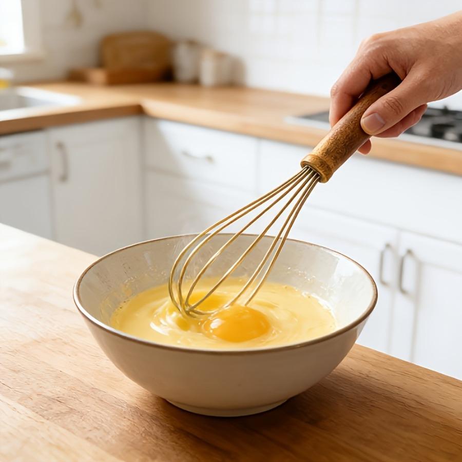 Silicone Egg Whisk with Walnut Wooden Handle, Heat Resistant Cooking Utensils for Blending Whisking Beating Stirring Cooking Backing
