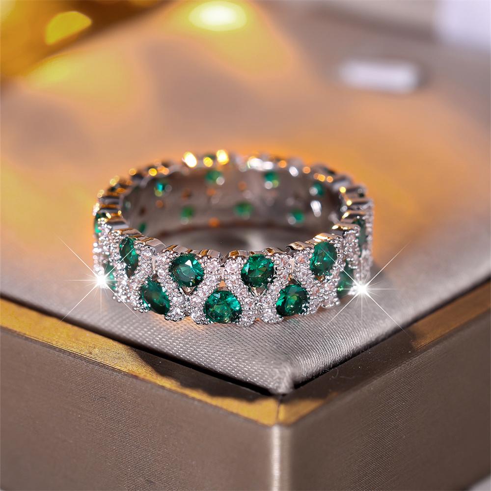 Green Crystal Round Stone Engagement Ring Rose Red Zircon Wedding Bands Rings For Women Trendy  Color Bridal Party Jewelry