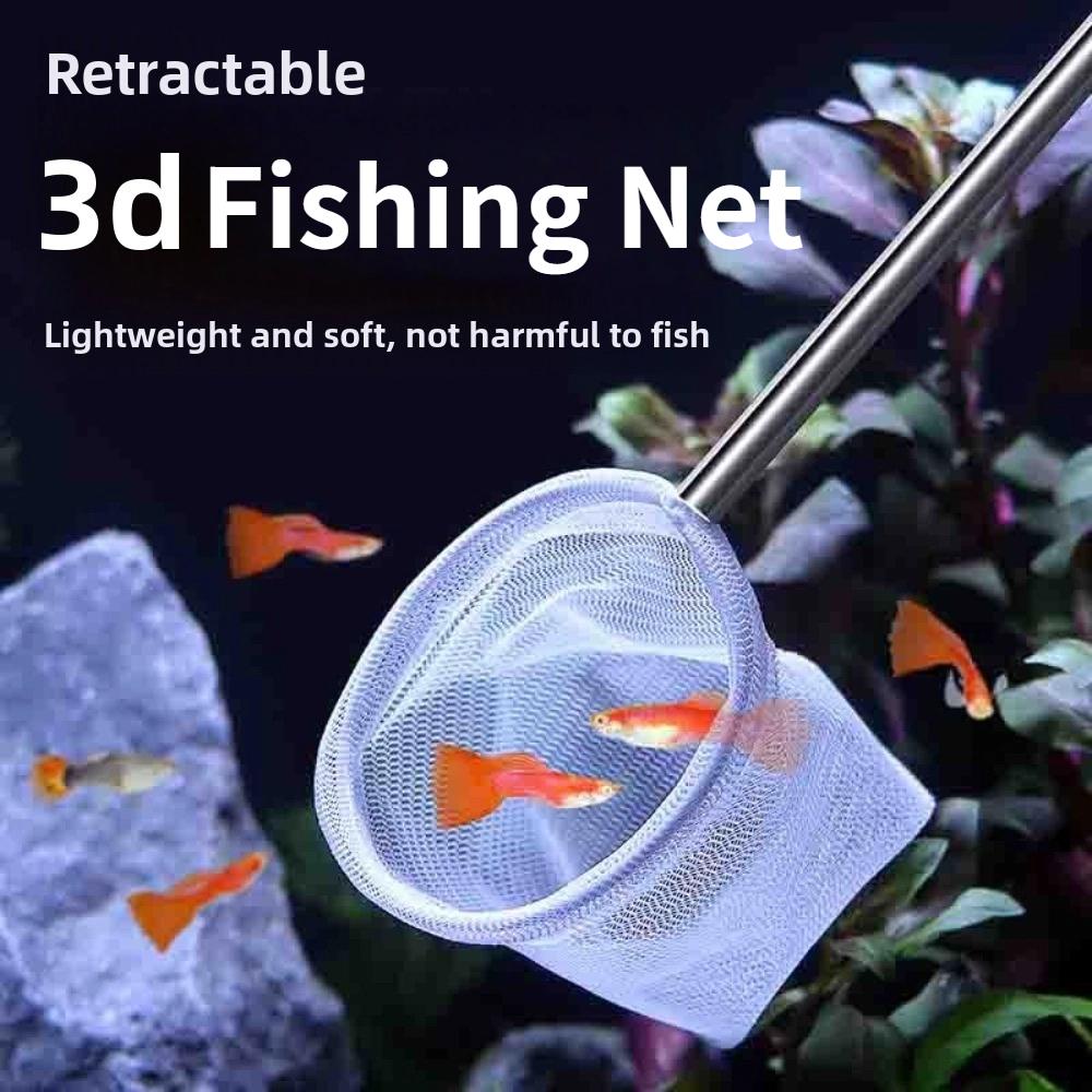 Portable Telescopic Pole Mini Fishing Nets Round Metal Handle Fish Tank Cleaner Fine Mesh Multi-size Aquarium Fish Nets Home Use