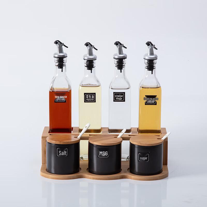 7-Piece Ceramic Seasoning Set with Oil & Vinegar Cruets