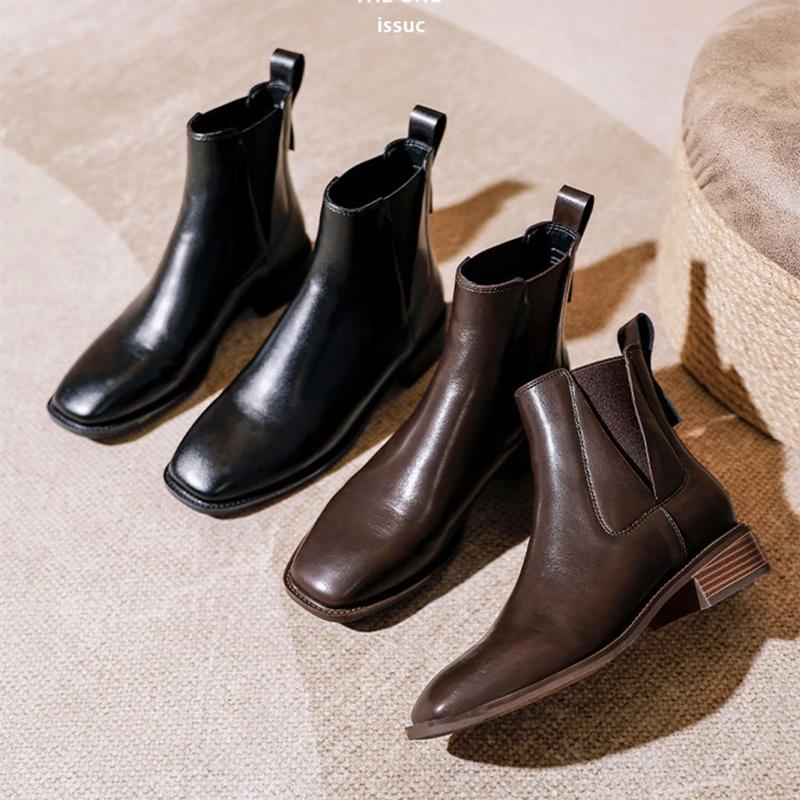 Fashion 2025 new style women's Chelsea boots Low heel square toe elastic sleeve female boots Large size non-slip short boots for women