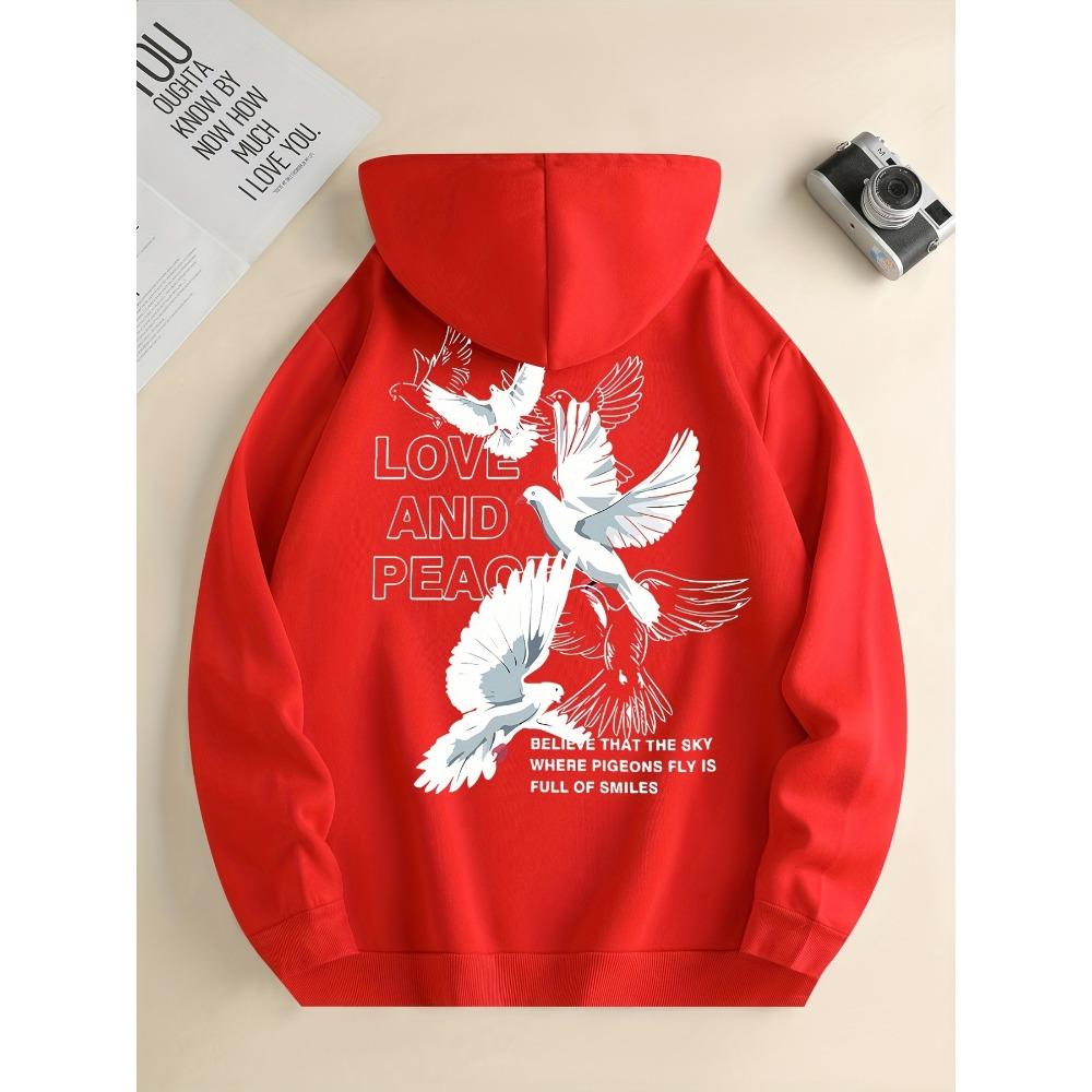 Love And Peace Letter Dove Printed Hoodies Casual Women Sweatshirts Comfortable Pullover Crewneck Loose Female Clothes