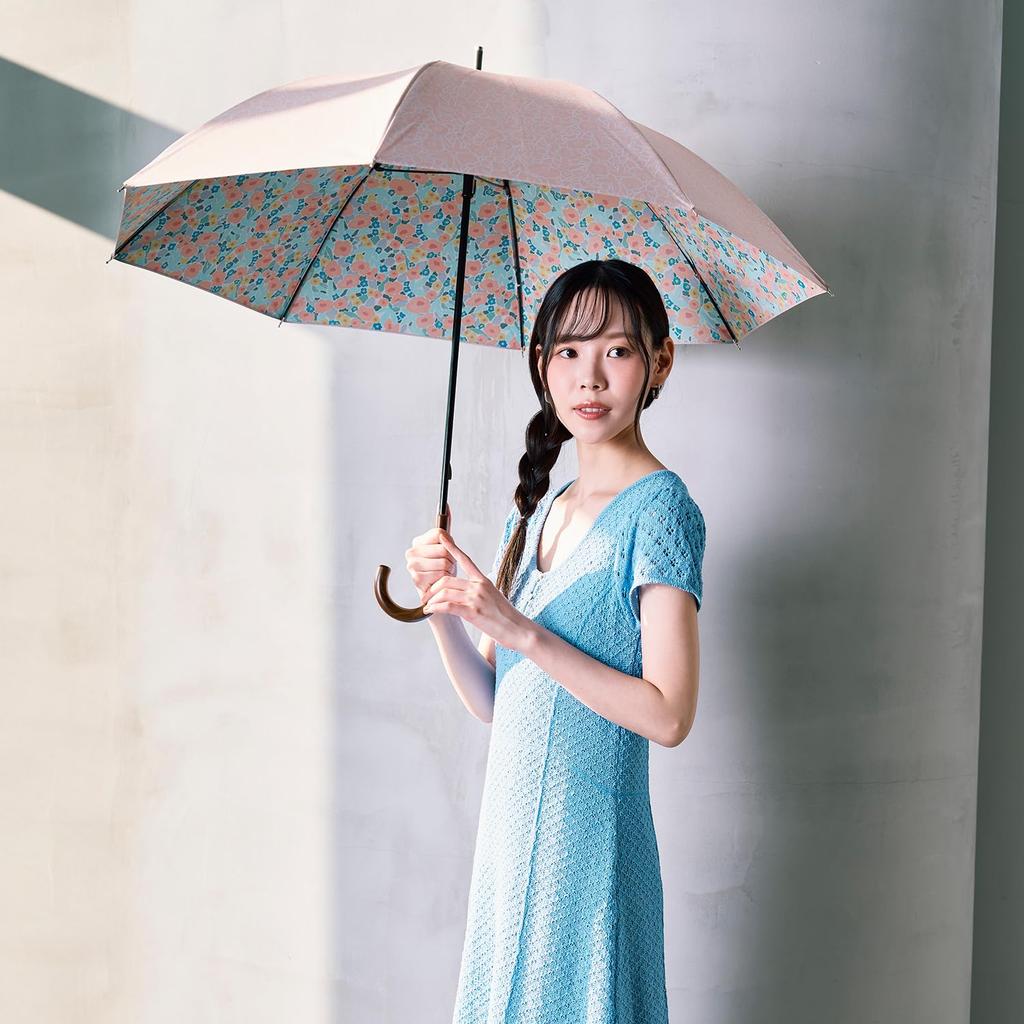 estaa Sun and Rain Long Heat Sun UV Pale Orange (Esta) Women's Parasol, Umbrella, Umbrella, Plain/Floral Pattern, Shielding, Protection, Cut, 55cm,