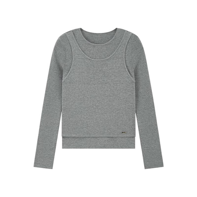 ELLE KIDS Girls' Faux Two-Piece Round Neck Knit Sweater