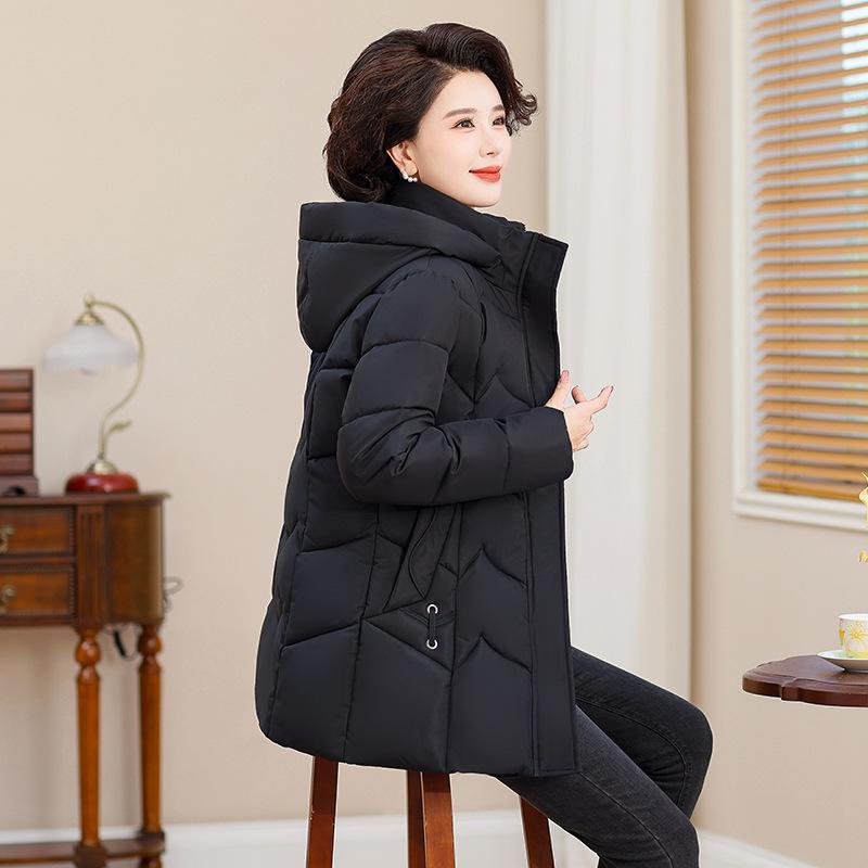 Middle-aged and Elderly Women with Large Size Waist Cotton-padded Jacket Short Loose Winter Mother Temperament Hooded Down Cotton-padded Jacket