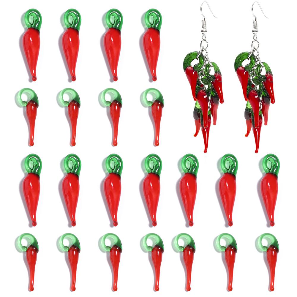 10-20ks Červené chilli skleněné korálky přívěsky Paprika skleněné přívěsky Pro výrobu šperků DIY Náhrdelník Náušnice Klíčenka Příslušenství