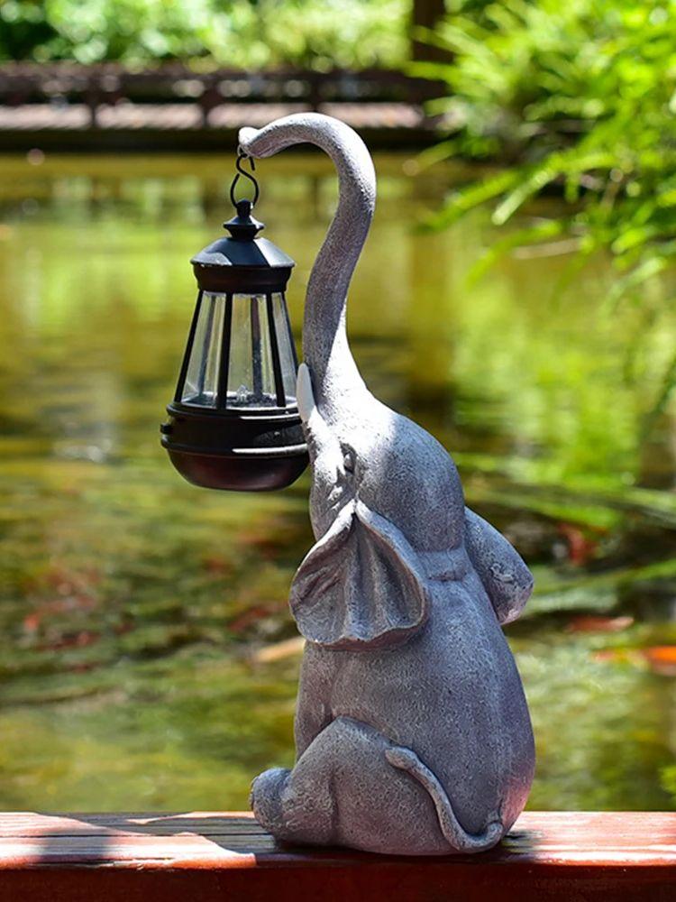 Solar Powered Resin Garden Elephant Statue Decorative Landscape Courtyard Decor Eco-friendly Outdoor Artwork