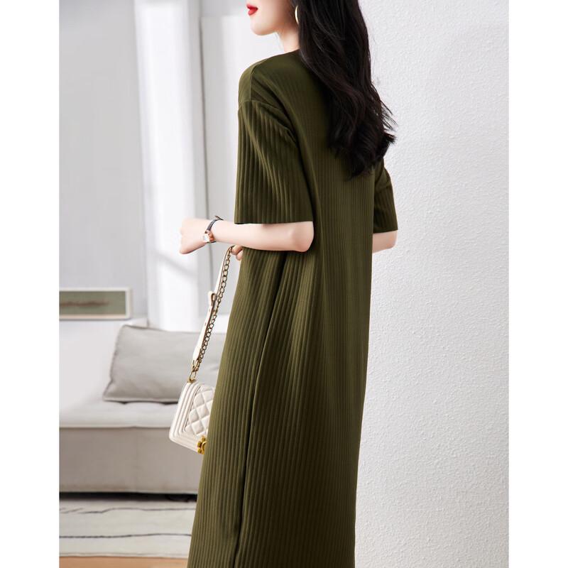 Demana Pleated Round Neck Short Sleeve Mid-Length Straight Dress