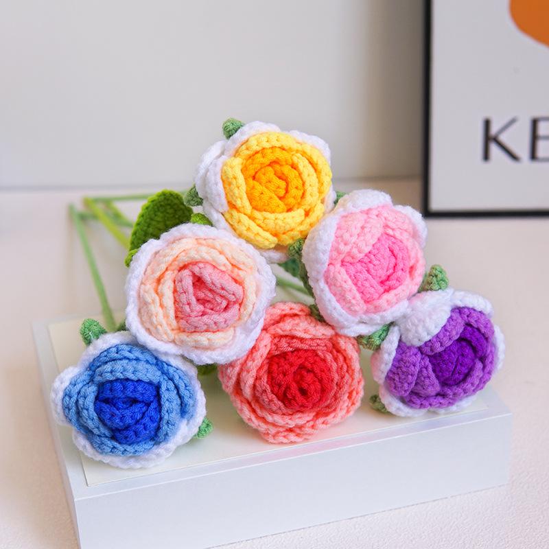 Handmade Woven Yarn Knitted Faux Flower Bouquet