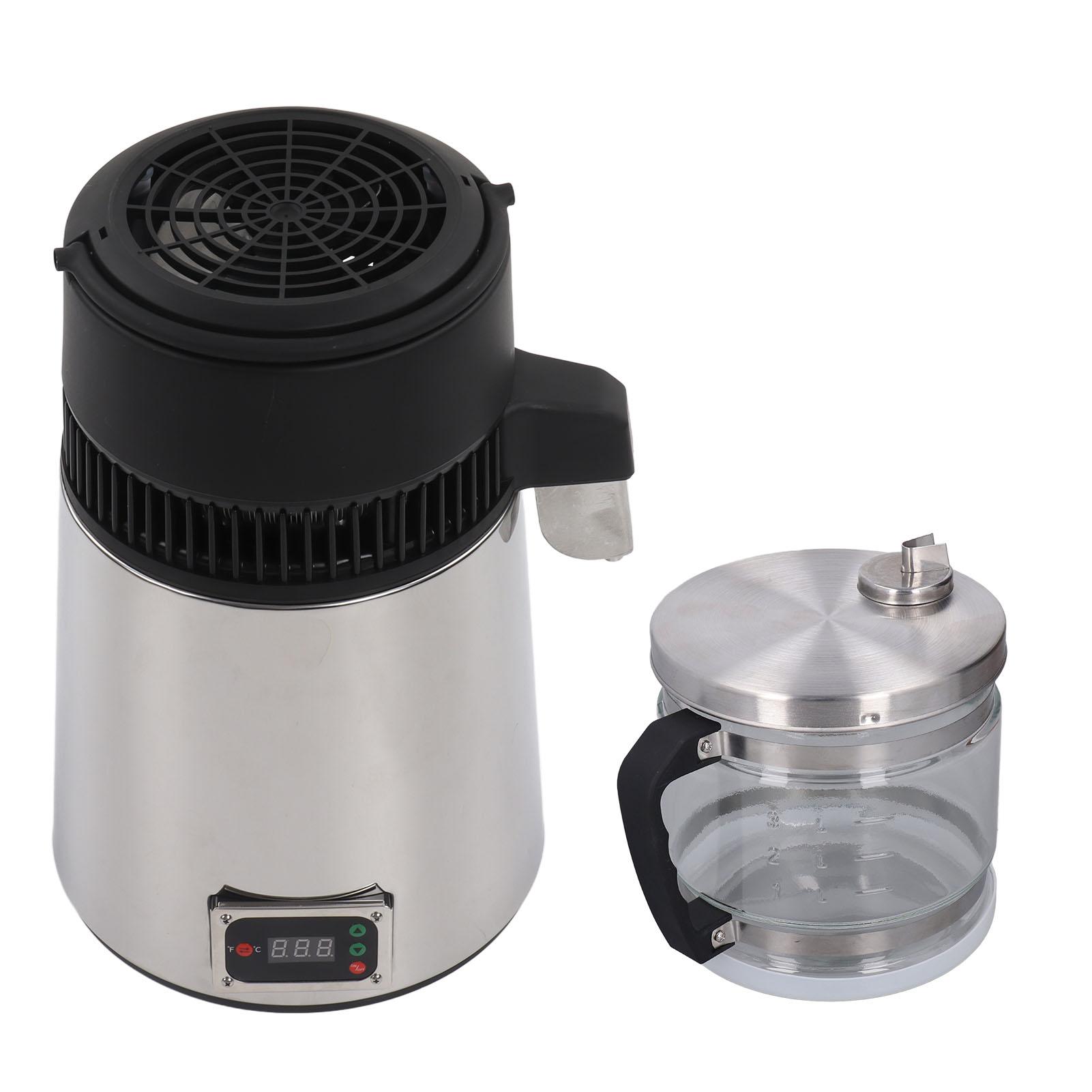 

4L Water Distiller 750W Glass Bucket 304 Stainless Steel Distilled Water Machine with Double Button for Home Use US