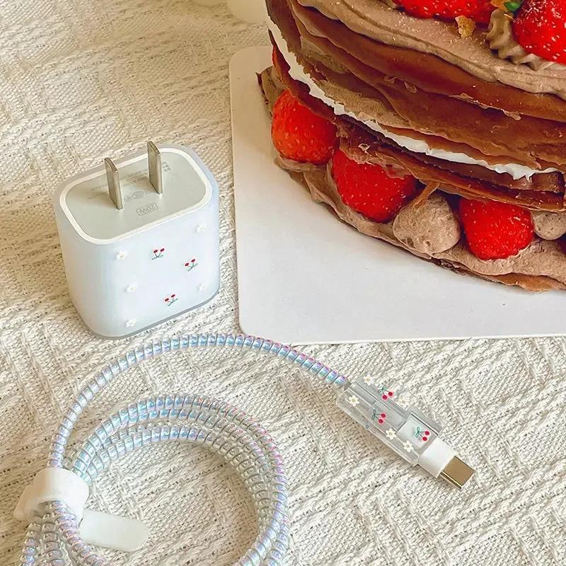 Cherry Frosted Cable Charger Protector Cover For IPad 18W 20W Charger New Data Line Spiral Winder Protective