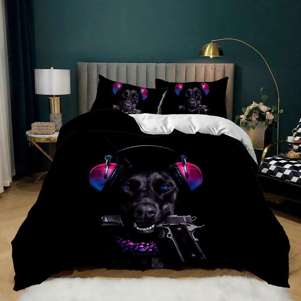 Cute Cartoon Dog Bedding Sets Spotted Dog Bulldog Comforter Bed Cover Duvet Cover Pillow Case 2-3 Pieces Sets Kids Adult Size