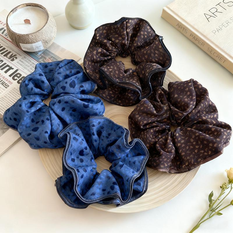 French Retro Leopard Print Large Scrunchie for Women, High-End Lazy Style Ponytail Holder, Hair Accessory