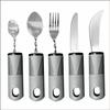 Stainless Steel Adaptive Foldable Utensil Set with Anti-Shake Rubber-Plastic Handle for Elderly Rehabilitation (Knife, Fork, Spoon)