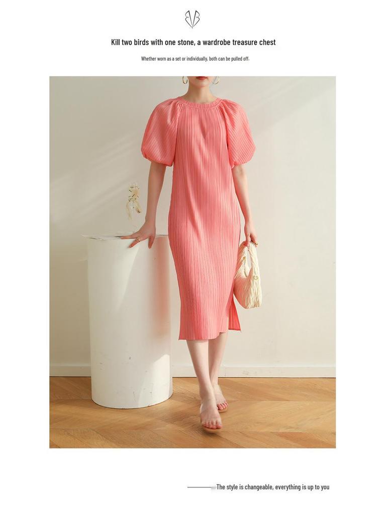 2026 Summer Miyake High-End Pleated Loose Pastoral Dress