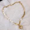 Gold Chain Freshwater Pearl Necklace, Irregular Heart Pendant Necklace, Dainty Mixed Chain Jewelry for Women Daily Wear Gift