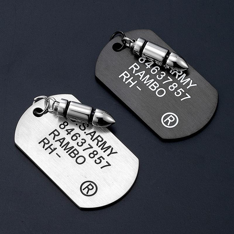 Náhrdelník s přívěskem psí známky USMC a Army - Titanová ocel, Dvouvrstvý design