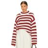 Comfortable Versatile Fashion High Neck Knitted Sweater Female Fall and Winter Loose Striped Long-sleeved Knit Sweater Sweater Coat Female