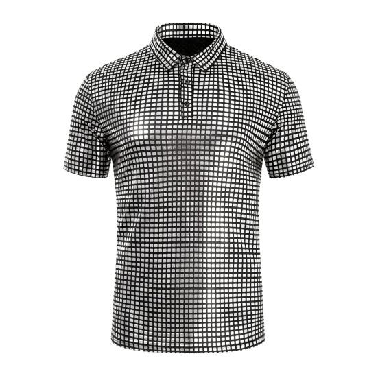 

Glittery Party Shirt Short Sleeve Shirt Sparkly Turndown Collar Disco Shirt for Nightclub Stage Performance S