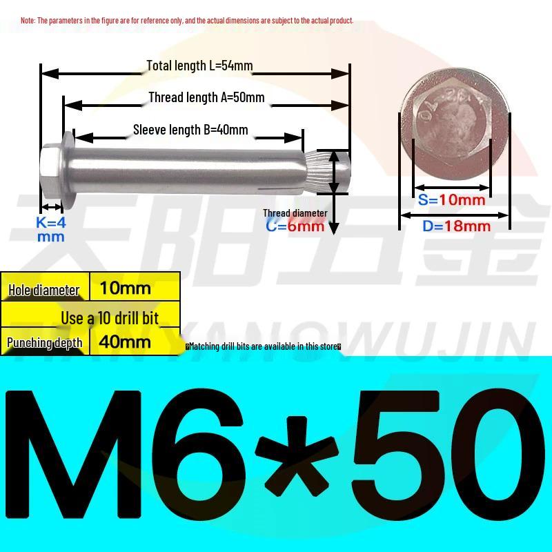 304/201 Stainless Steel Hex Internal Expansion Bolt, Sizes: M6, M8, M10, M12, Length: 70mm
