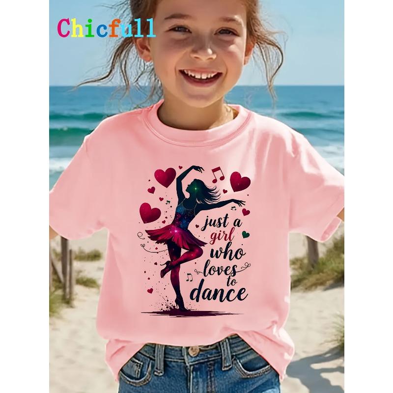 European Size A Easy and Creative Casual T Shirt with A Heart Print Perfect for A Girl Who Loves To Dance
