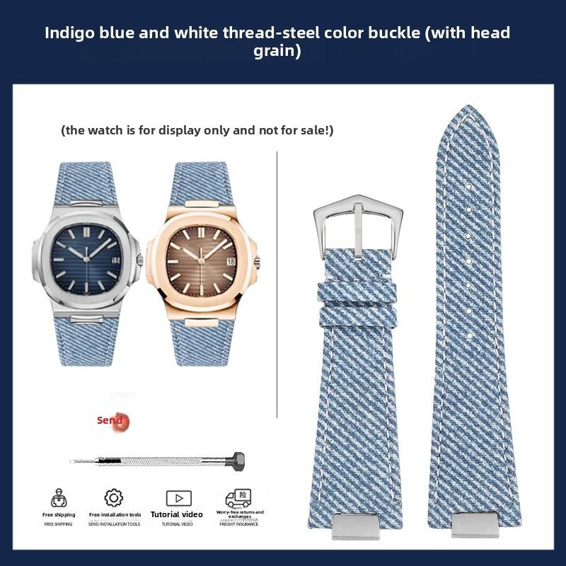 Denim Cowhide Watch Strap For Patek Philippe Nautilus 5711.5712 Men Fashion Light Blue Green Gray Denim Blue Watchband Bracelet